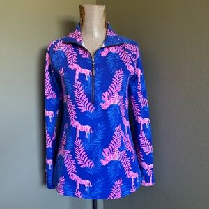 Lilly Pulitzer Blue and Pink Patterned Pullover Zip Jacket Never Worn